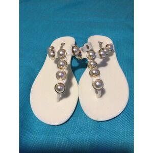 Rilong Pearl Embellished Thong Sandals Slip On Flats White size 5.5‎